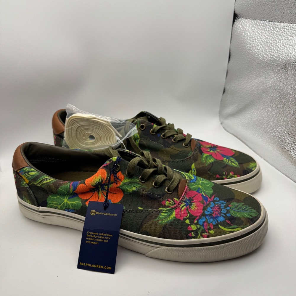 Polo Ralph Lauren Thorton III Mens 10D Camo Floral Canvas Sneakers New